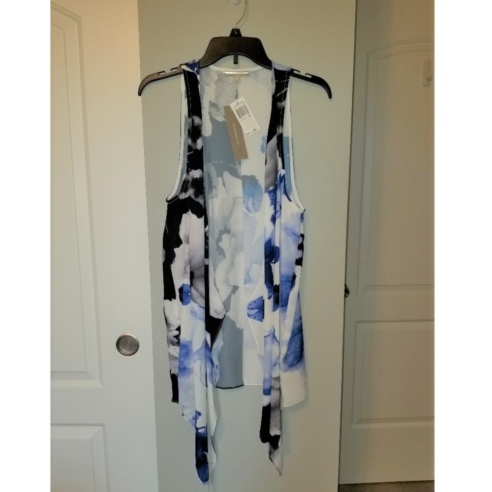 JOAN VASS Drape Front Floral Tunic Vest M v34